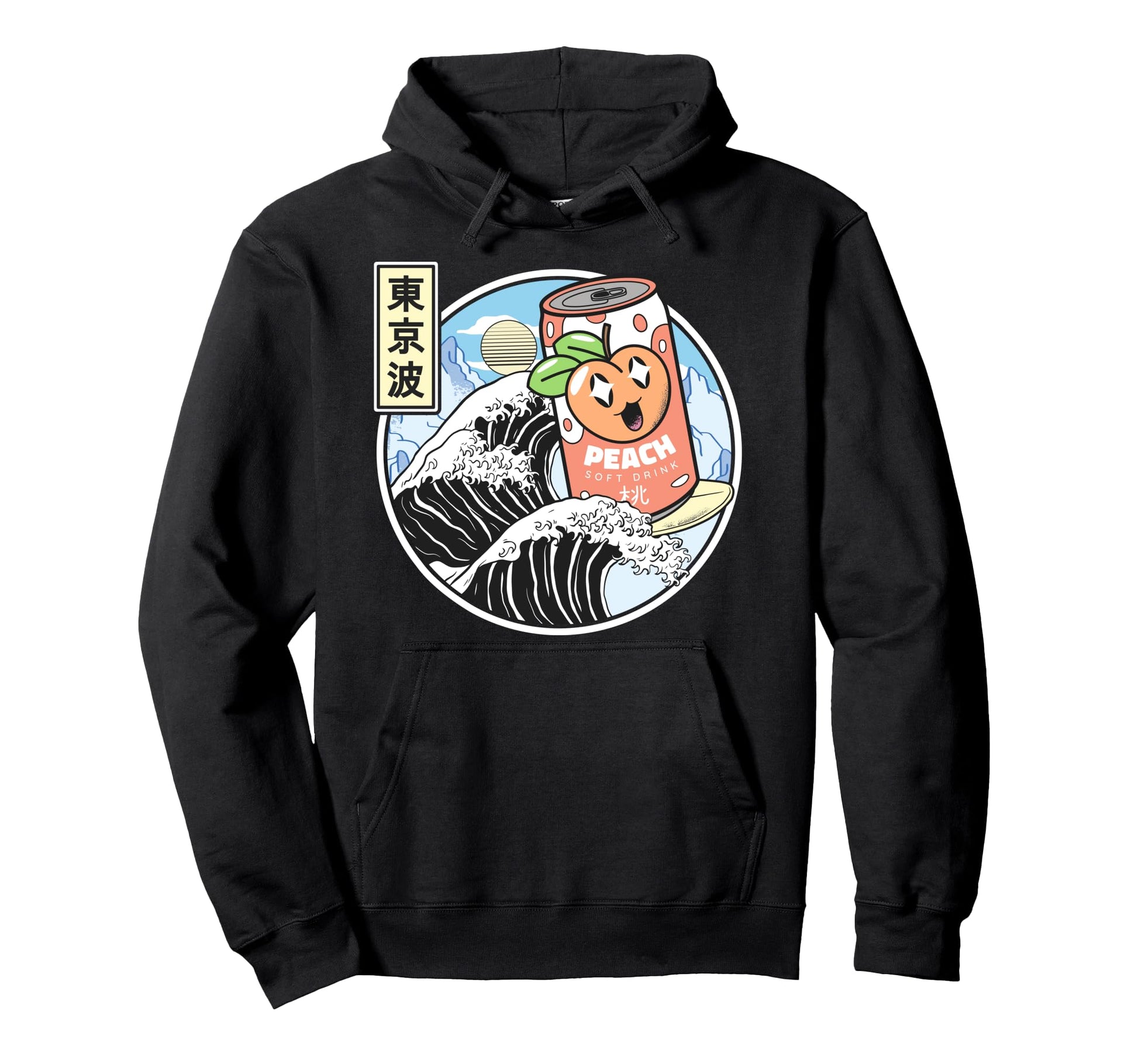 Surfing Peach Soda Kanagawa Wave Hoodie - Custom Art Print for Adults - T-Shirt, Sweatshirt, Hoodie