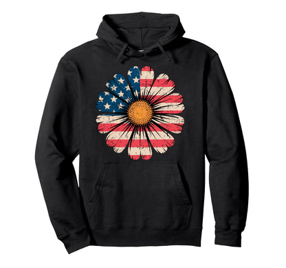 Patriotic Daisy Flower Usa Flag 4Th Hoodie - Fun Novelty Design for Adults - T-Shirt, Sweatshirt, Hoodie