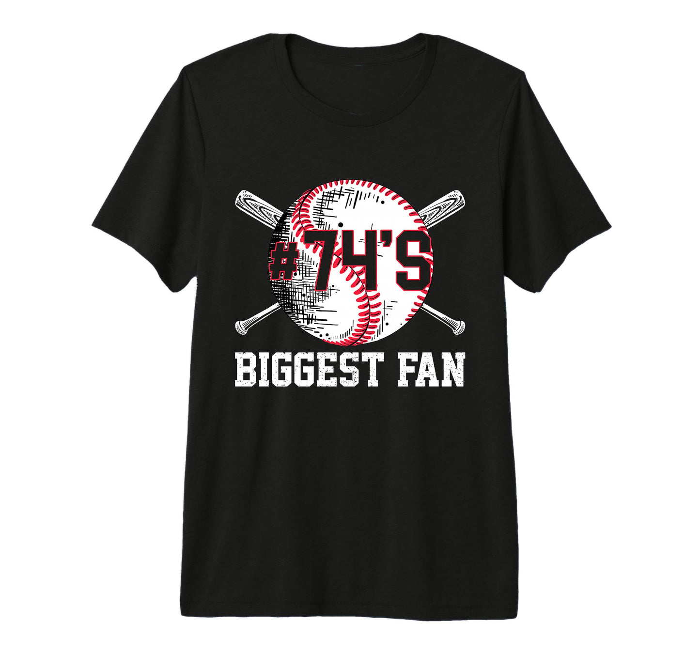 Number 74 Baseball Biggest Fan Mom T-Shirt - Aesthetic Graphic for Adults - T-Shirt, Sweatshirt, Hoodie