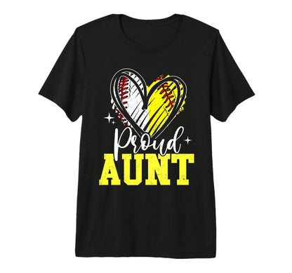 Proud Aunt Baseball Softball Heart Tri T-Shirt - Aesthetic Graphic Unisex - T-Shirt, Sweatshirt, Hoodie