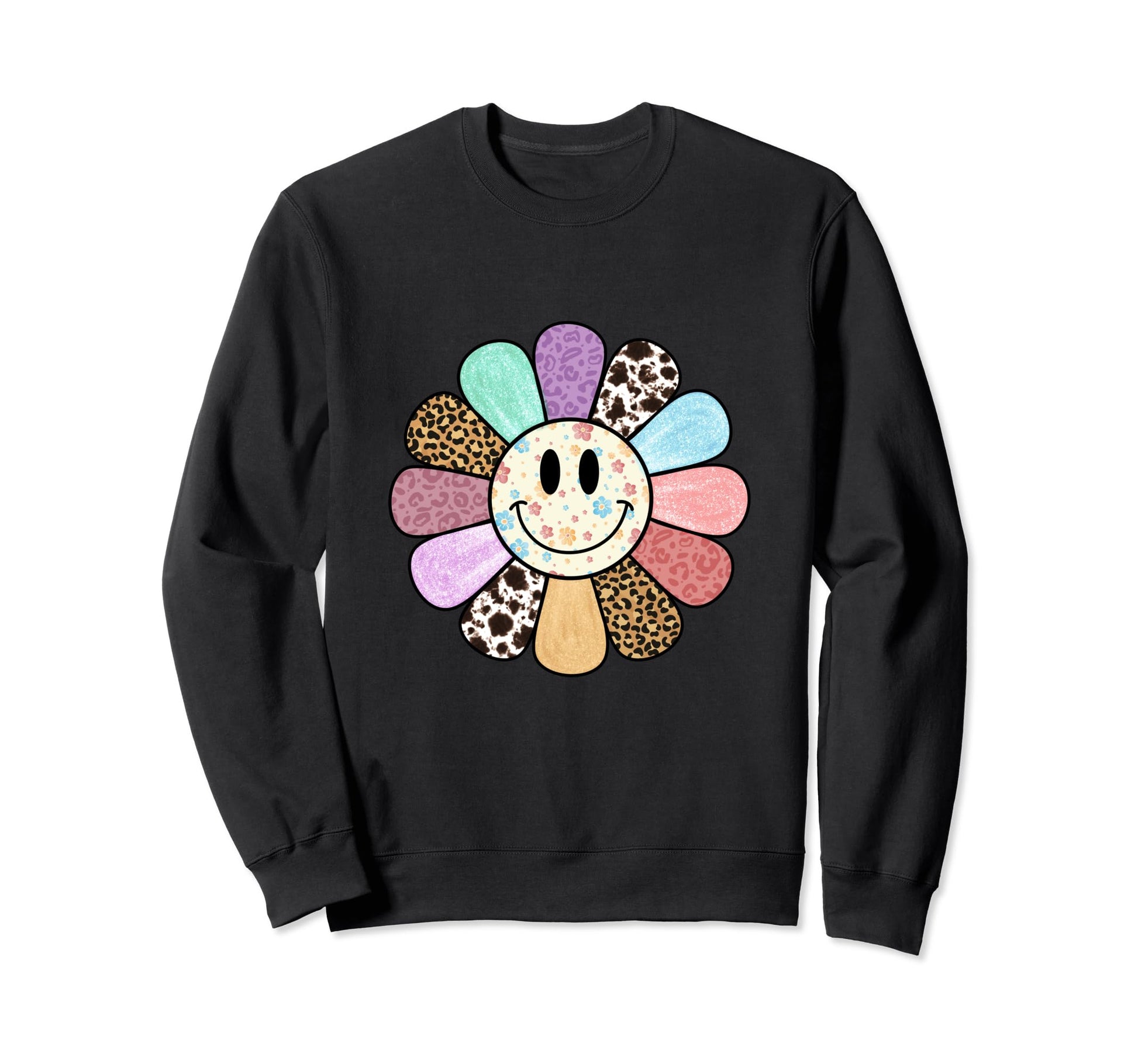 Happy Wildflower Floral Leopard Boho Sweatshirt - Streetwear Style Unisex - T-Shirt, Sweatshirt, Hoodie