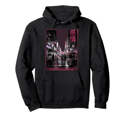Aesthetic Japanese City Cyberpunk 90S Hoodie - Minimalist Print for Adults - T-Shirt, Sweatshirt, Hoodie
