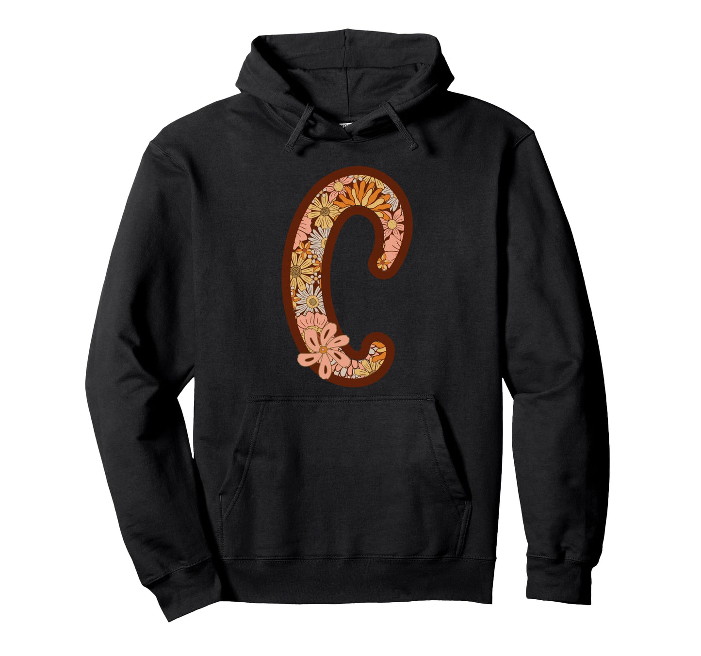 Letter C Initial Floral Monogram Boho Hoodie - Trendy Graphic for Adults - T-Shirt, Sweatshirt, Hoodie