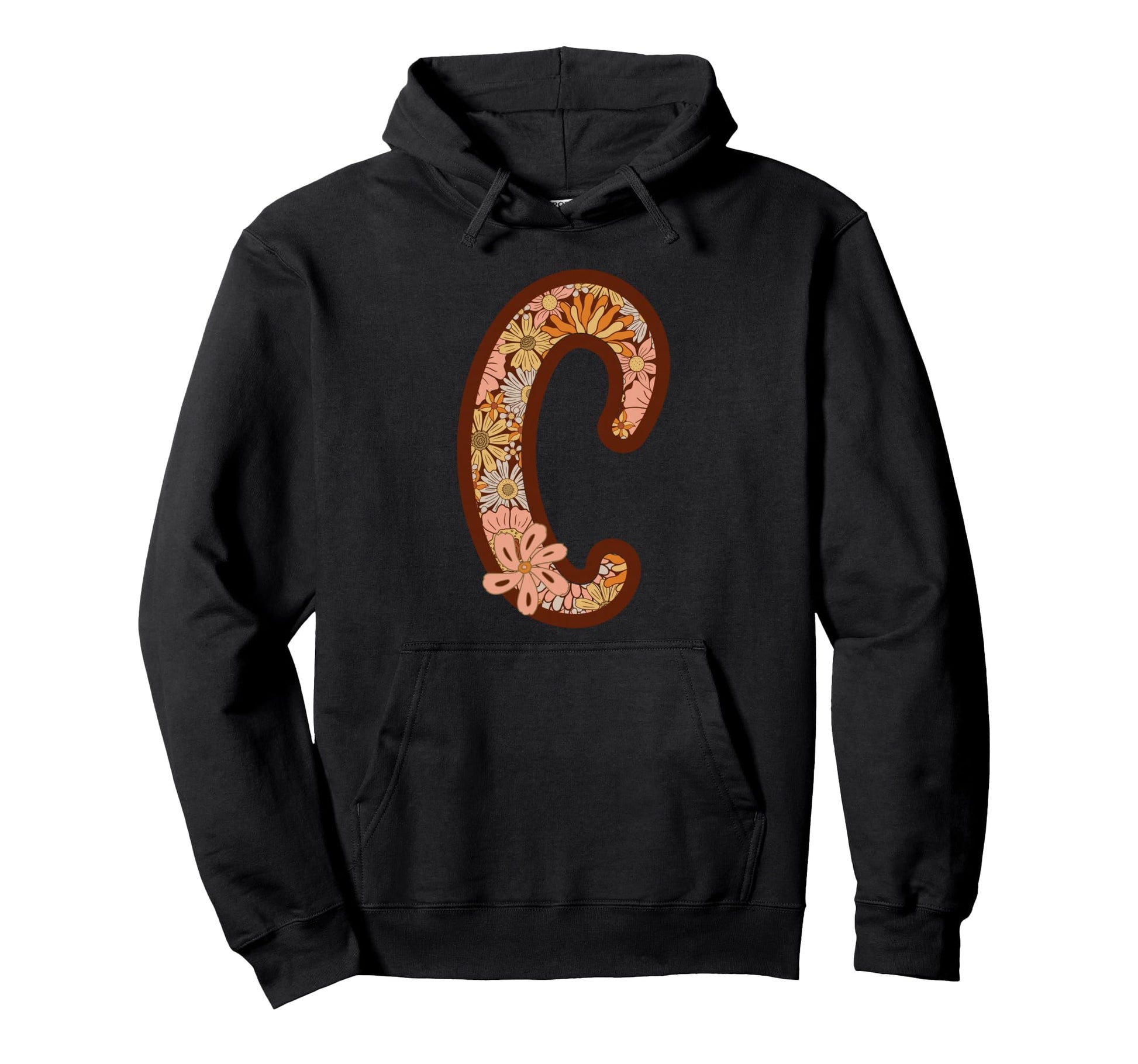 Letter C Initial Floral Monogram Boho Hoodie - Trendy Graphic for Adults - T-Shirt, Sweatshirt, Hoodie