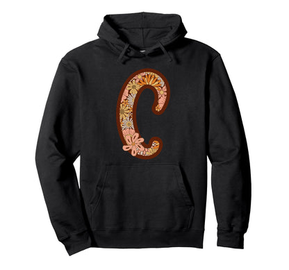 Letter C Initial Floral Monogram Boho Hoodie - Trendy Graphic for Adults - T-Shirt, Sweatshirt, Hoodie