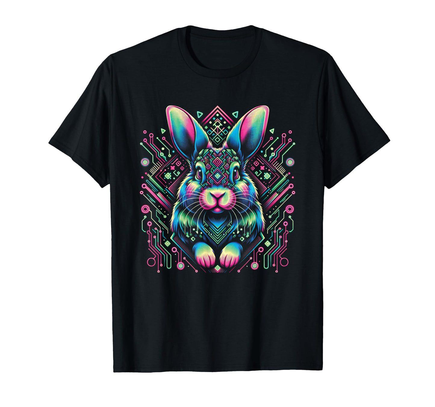 Vaporwave Bunny Rabbit Cyberpunk Art T-Shirt - Novelty Apparel for Adults - T-Shirt, Sweatshirt, Hoodie
