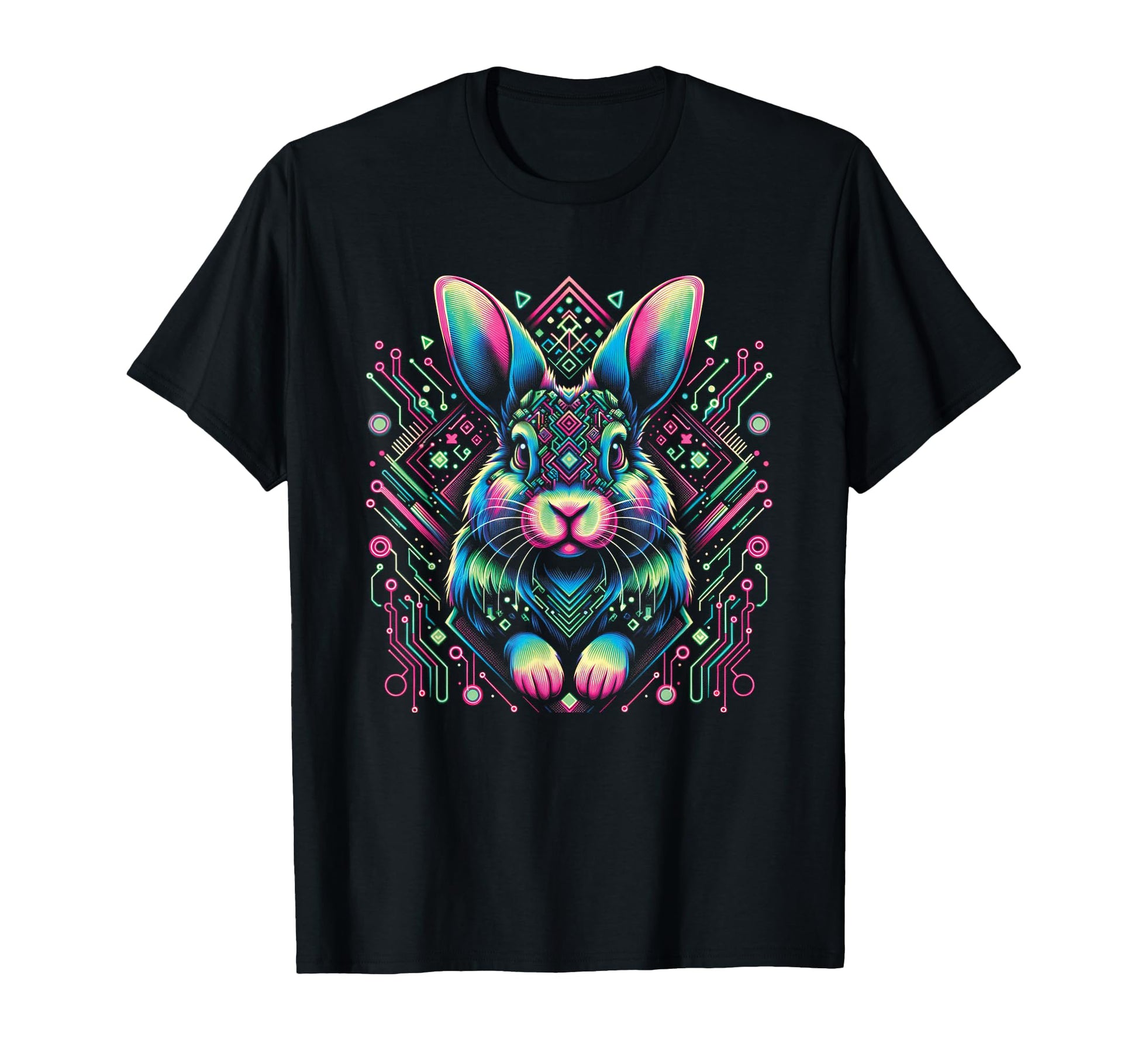 Vaporwave Bunny Rabbit Cyberpunk Art T-Shirt - Novelty Apparel for Adults - T-Shirt, Sweatshirt, Hoodie