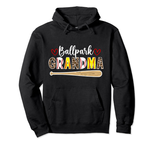 Ballpark Grandma Leopard Baseball Hoodie - Unique Graphic for Adults - T-Shirt, Sweatshirt, Hoodie