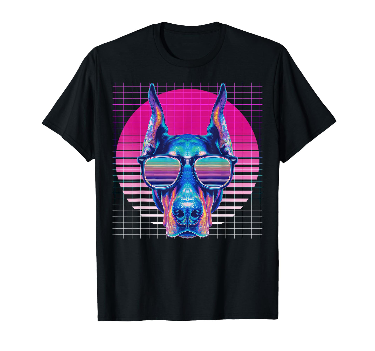 Doberman Sunglasses Dog Vaporwave T-Shirt - Novelty Apparel Unisex - T-Shirt, Sweatshirt, Hoodie