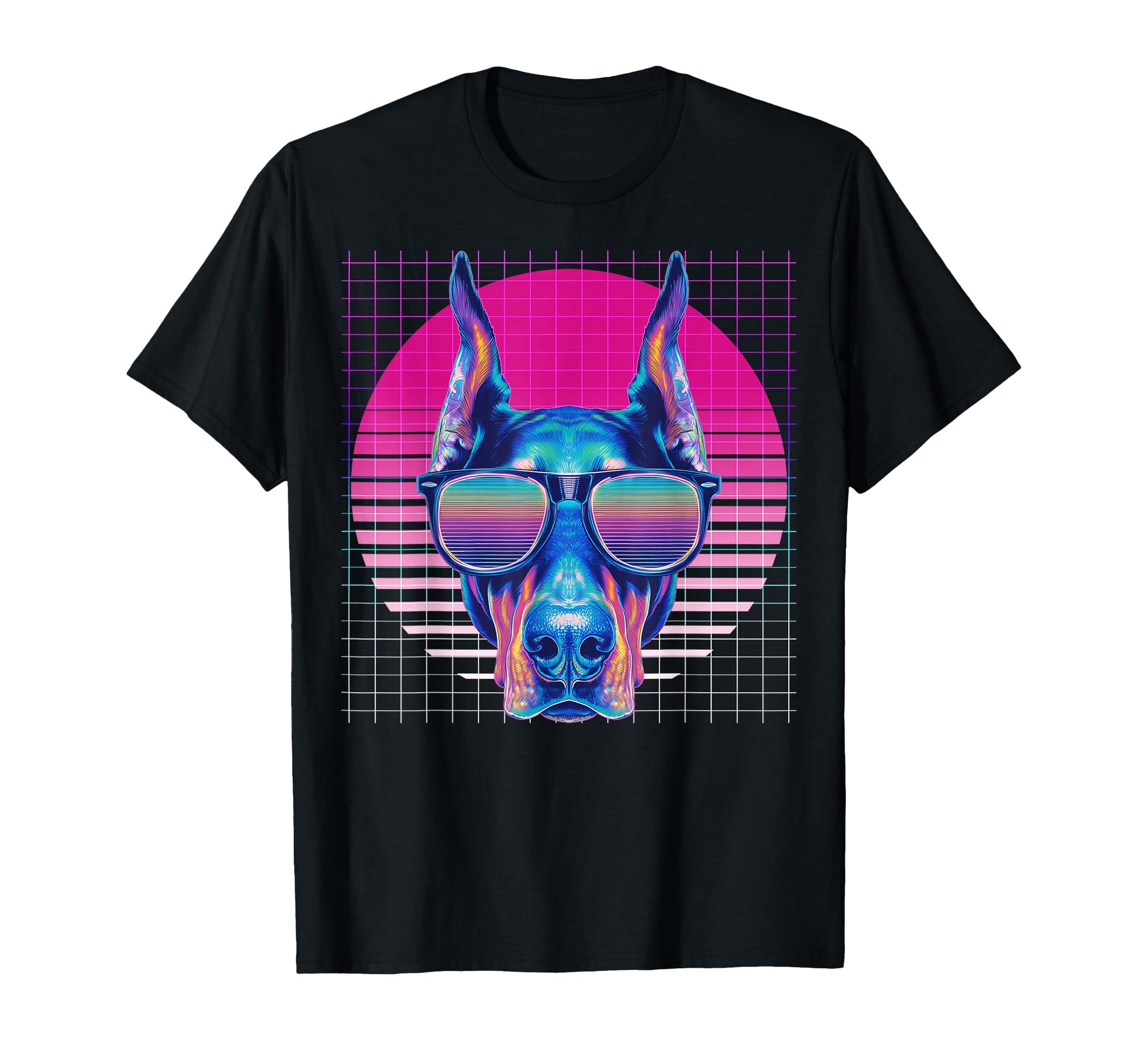 Doberman Sunglasses Dog Vaporwave T-Shirt - Novelty Apparel Unisex - T-Shirt, Sweatshirt, Hoodie