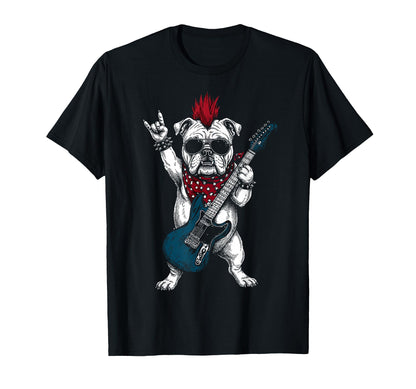 Funny Bulldog Dog Playing Guitar Usa T-Shirt - Novelty Apparel Unisex - T-Shirt, Sweatshirt, Hoodie