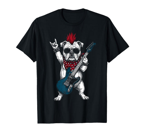 Funny Bulldog Dog Playing Guitar Usa T-Shirt - Novelty Apparel Unisex - T-Shirt, Sweatshirt, Hoodie