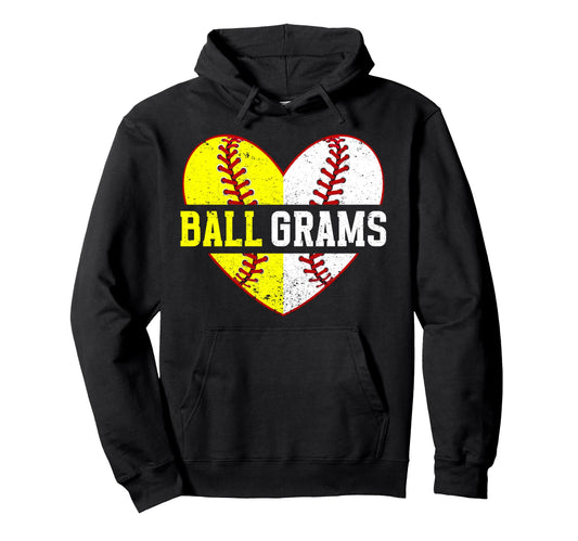 Ball Grams Heart Baseball Softball Grams Hoodie - Graphic Print Unisex - T-Shirt, Sweatshirt, Hoodie