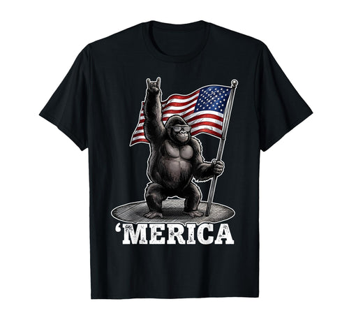 Gorilla Merica Rock American Flag T-Shirt - Streetwear Style Unisex - T-Shirt, Sweatshirt, Hoodie