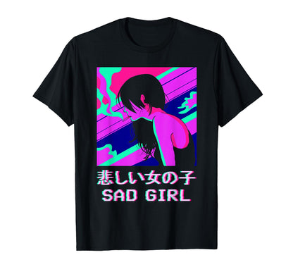 Sad Anime Japanese Vaporwave Aesthetic T-Shirt - Unique Graphic Men Women - T-Shirt, Sweatshirt, Hoodie
