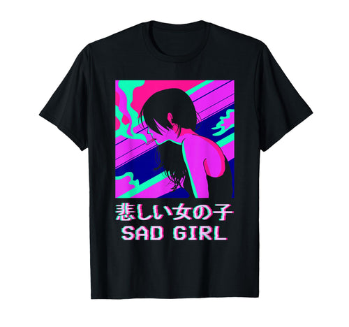 Sad Anime Japanese Vaporwave Aesthetic T-Shirt - Unique Graphic Men Women - T-Shirt, Sweatshirt, Hoodie