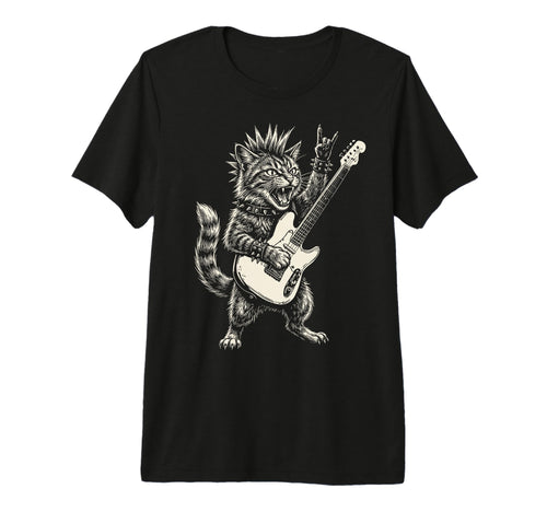 Funny Cat Playing Guitar Rock And Roll T-Shirt - Novelty Apparel Men Women - T-Shirt, Sweatshirt, Hoodie