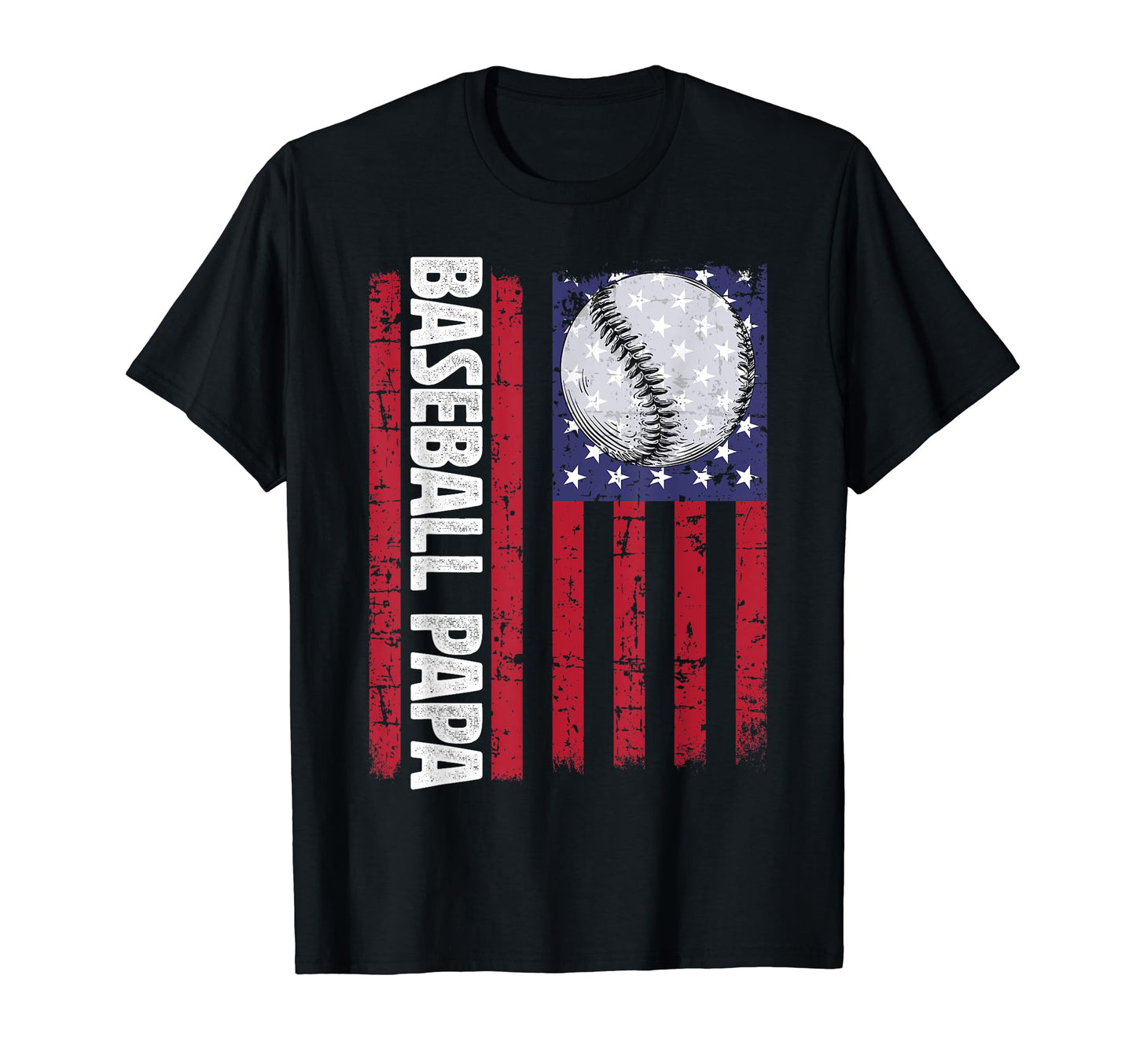Baseball Papa Usa Flag Coach Fathers T-Shirt - Custom Art Print for Adults - T-Shirt, Sweatshirt, Hoodie