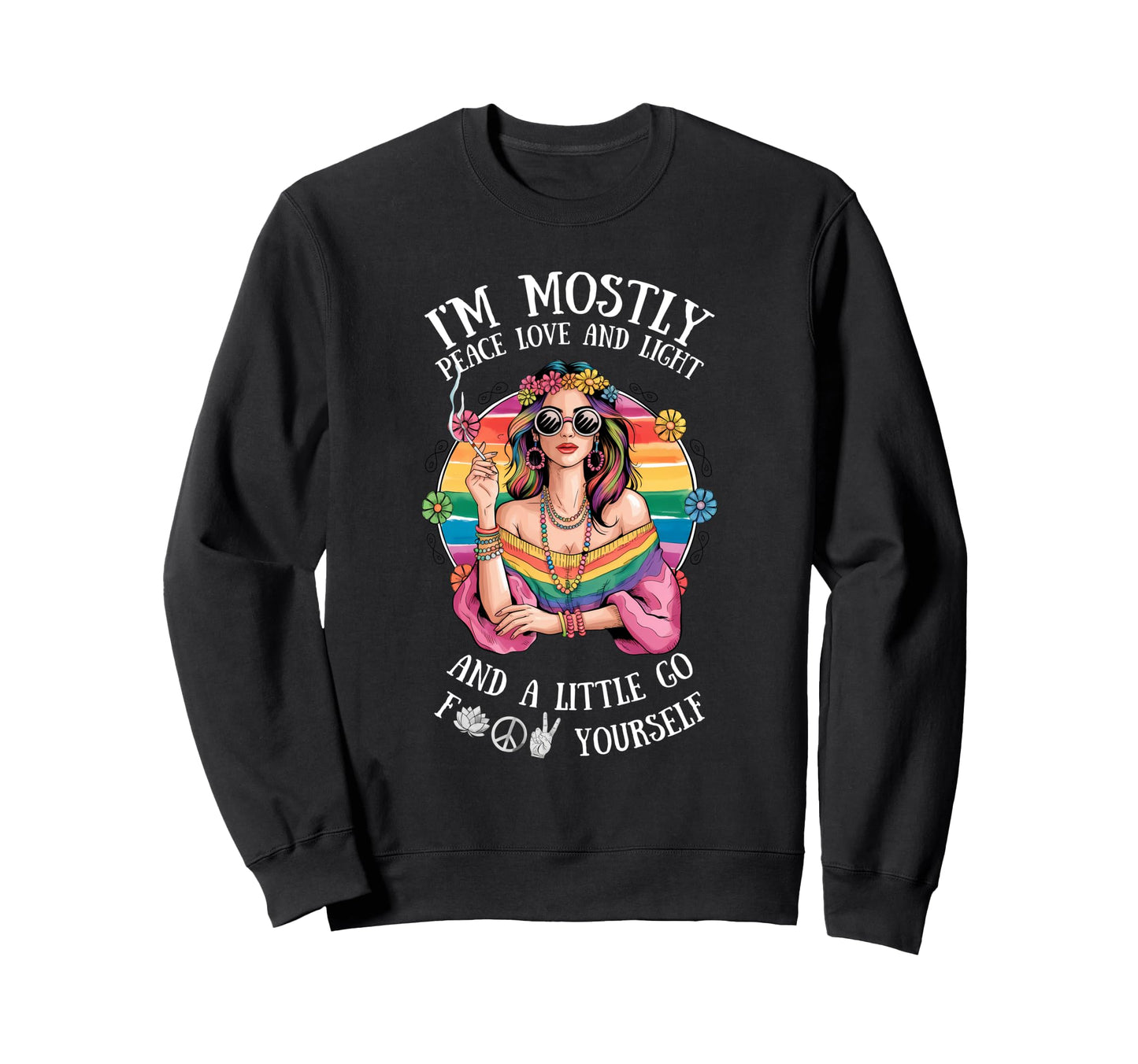 Peace Love Light Funny Rainbow Sweatshirt - Trendy Graphic Men Women - T-Shirt, Sweatshirt, Hoodie