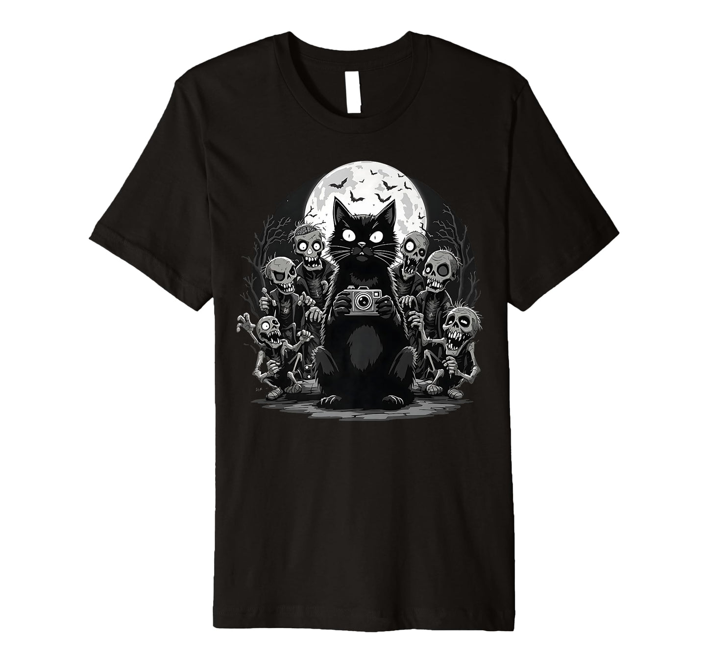 Halloween Cat Zombie Camera Spooky T-Shirt - Custom Art Print Men Women - T-Shirt, Sweatshirt, Hoodie