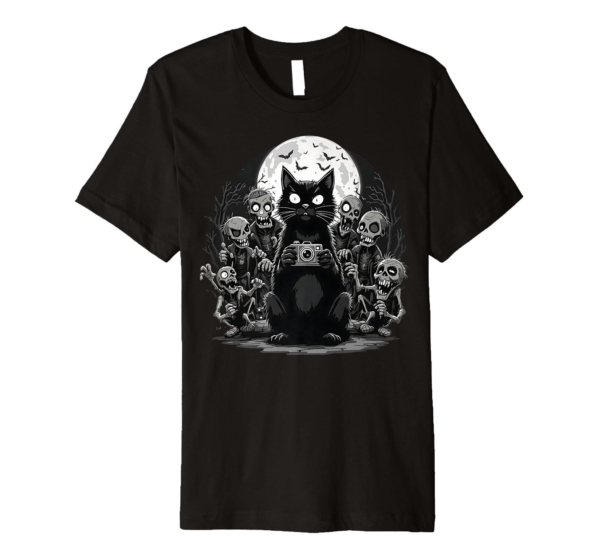 Halloween Cat Zombie Camera Spooky T-Shirt - Custom Art Print Men Women - T-Shirt, Sweatshirt, Hoodie