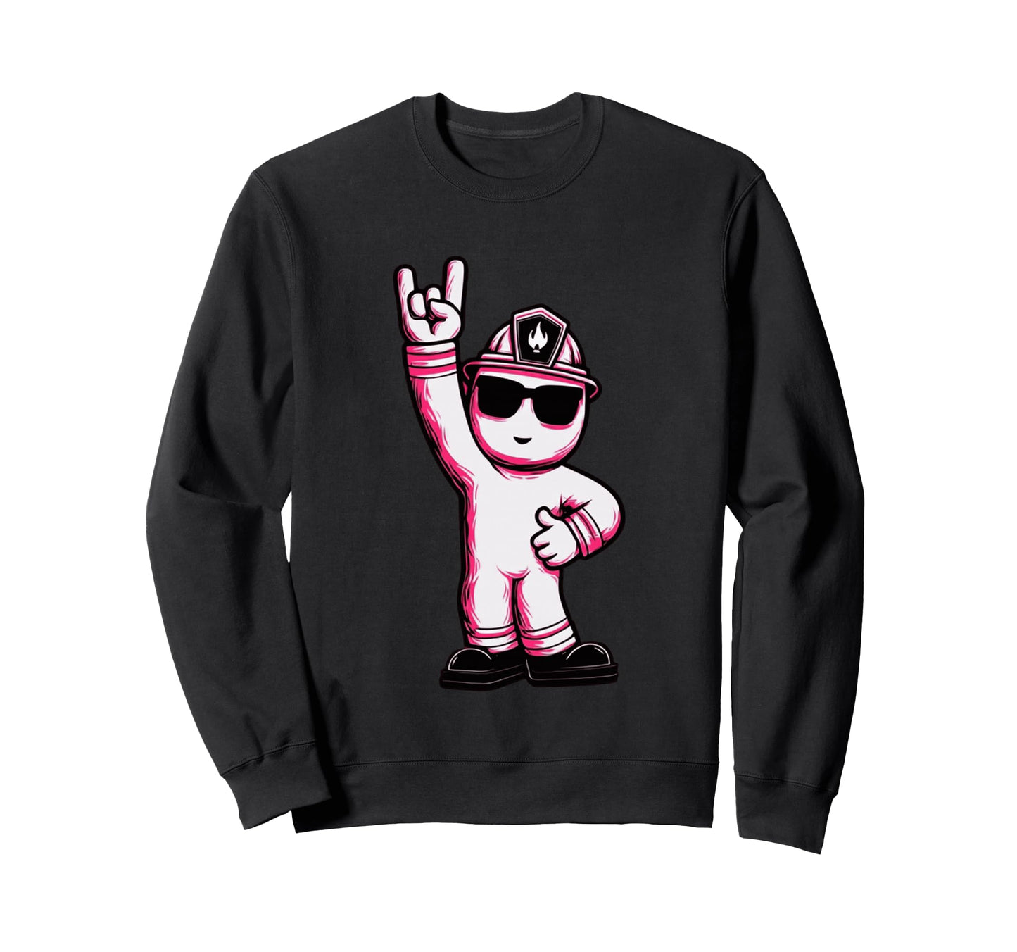 Firefighter Mascot Rock Hand Sign Sweatshirt - Casual Everyday Wear Unisex - T-Shirt, Sweatshirt, Hoodie