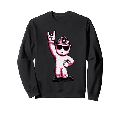 Firefighter Mascot Rock Hand Sign Sweatshirt - Casual Everyday Wear Unisex - T-Shirt, Sweatshirt, Hoodie