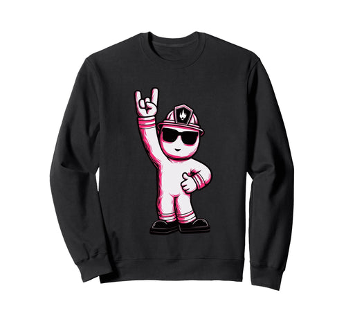 Firefighter Mascot Rock Hand Sign Sweatshirt - Casual Everyday Wear Unisex - T-Shirt, Sweatshirt, Hoodie