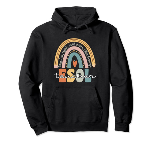 Esol Teacher Groovy Teacher Rainbow Hoodie - Novelty Apparel Unisex - T-Shirt, Sweatshirt, Hoodie