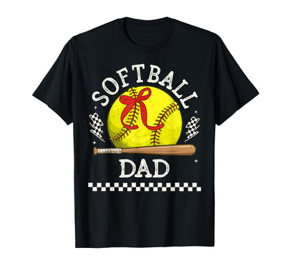 Softball Dad Coquette Bow Mothers Day T-Shirt - Custom Art Print Men Women - T-Shirt, Sweatshirt, Hoodie