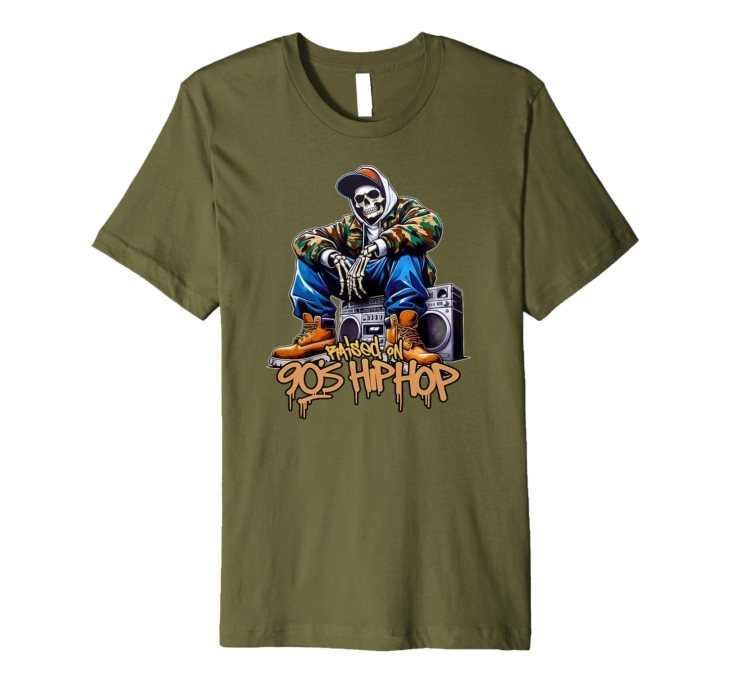 Raised 90S Hip Hop Camo Dope Skeleton T-Shirt - Aesthetic Graphic Unisex - T-Shirt, Sweatshirt, Hoodie