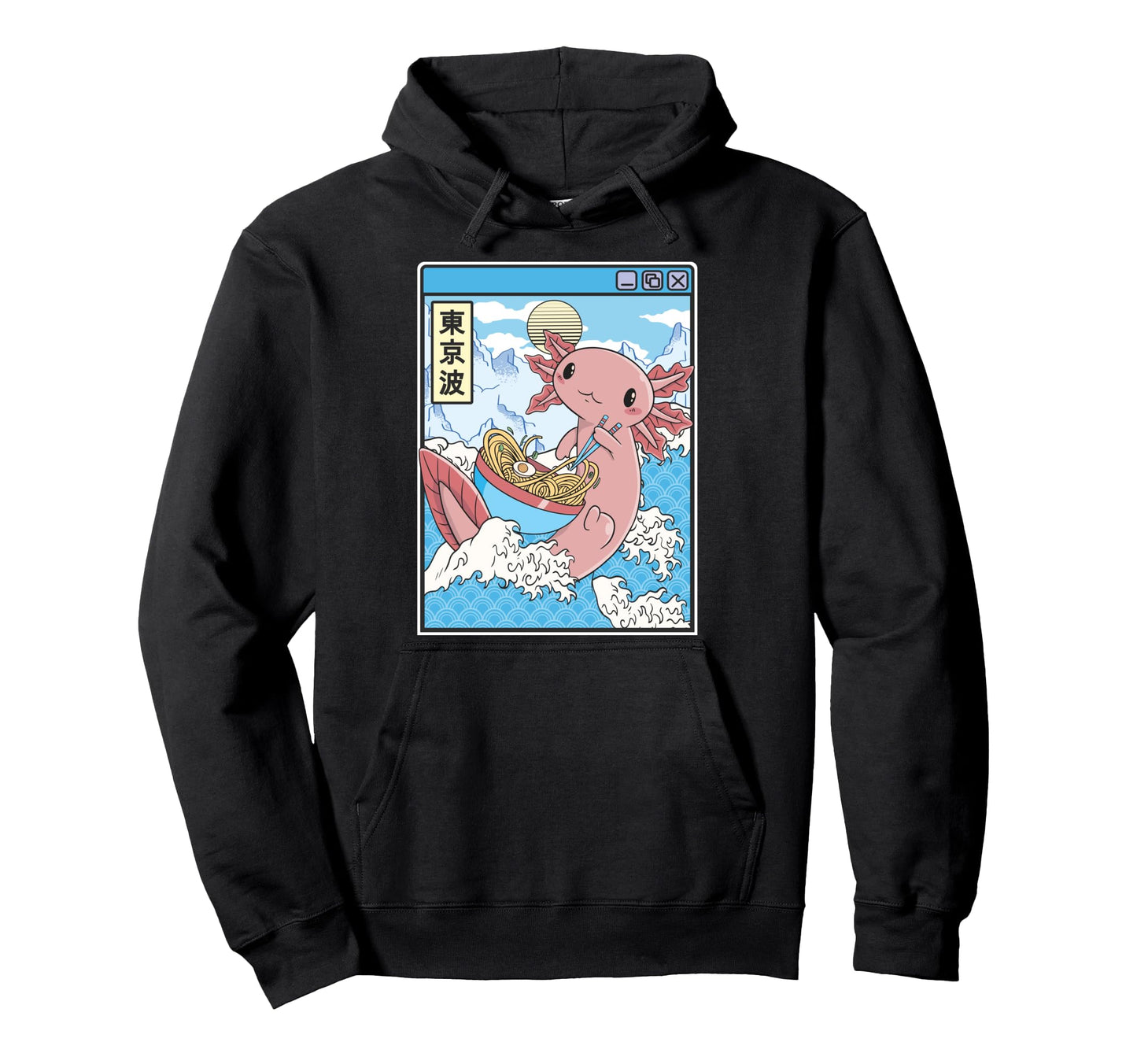 Axolotl Eating Ramen Japan Waves Anime Hoodie - Trendy Graphic Men Women - T-Shirt, Sweatshirt, Hoodie