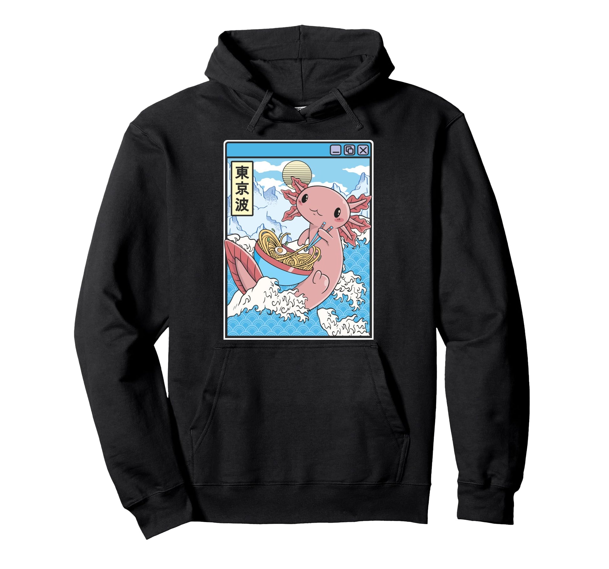 Axolotl Eating Ramen Japan Waves Anime Hoodie - Trendy Graphic Men Women - T-Shirt, Sweatshirt, Hoodie