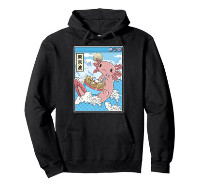 Axolotl Eating Ramen Japan Waves Anime Hoodie - Trendy Graphic Men Women - T-Shirt, Sweatshirt, Hoodie
