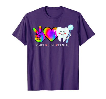 Peace Love Dental Tie Dye Heart Rainbow T-Shirt - Novelty Apparel Unisex - T-Shirt, Sweatshirt, Hoodie