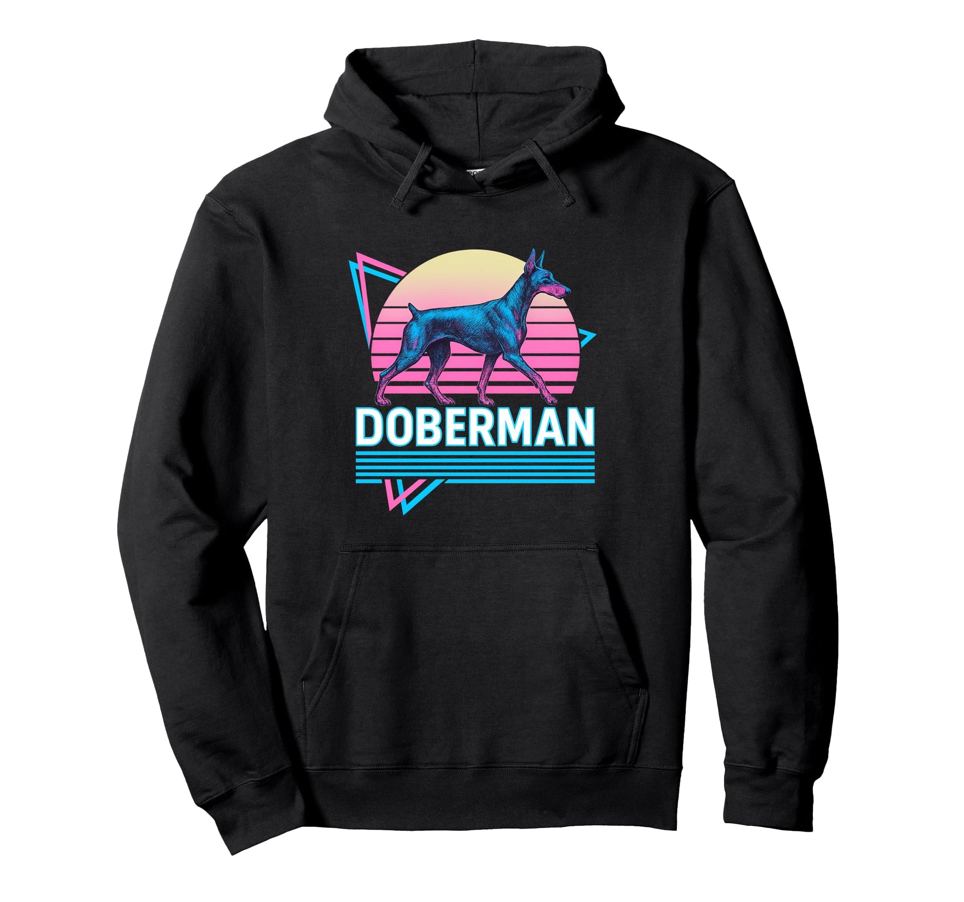Doberman Pinscher Synthwave Hoodie - Fun Novelty Design Men Women - T-Shirt, Sweatshirt, Hoodie