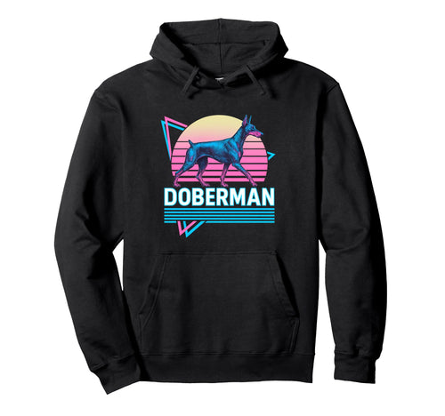 Doberman Pinscher Synthwave Hoodie - Fun Novelty Design Men Women - T-Shirt, Sweatshirt, Hoodie