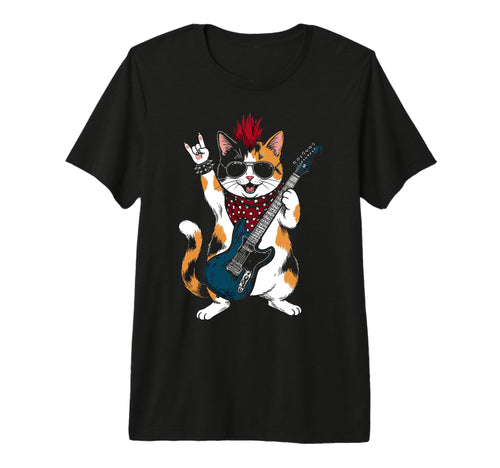 Funny Cat Playing Guitar Usa T-Shirt - Novelty Apparel for Adults - T-Shirt, Sweatshirt, Hoodie