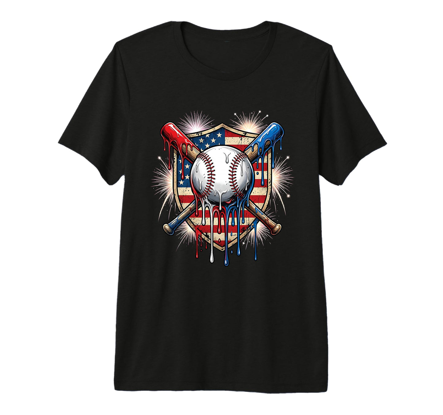 4Th July Baseball Drip Ice Cream T-Shirt - Casual Everyday Wear for Adults - T-Shirt, Sweatshirt, Hoodie