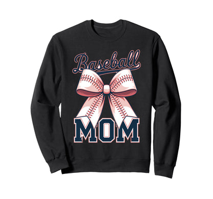 Baseball Mom Coquette Bow Sweatshirt - Trendy Graphic for Adults - T-Shirt, Sweatshirt, Hoodie