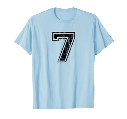Number 7 Seven Varsity Distressed T-Shirt - Casual Everyday Wear Unisex - T-Shirt, Sweatshirt, Hoodie
