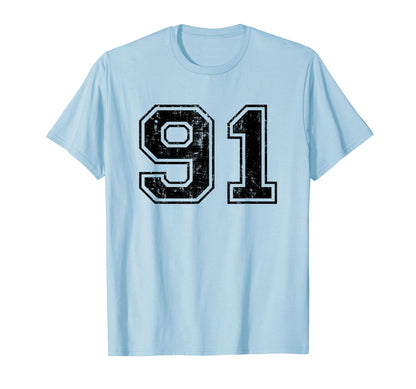 Number 91 Varsity Distressed Sport T-Shirt - Aesthetic Graphic Men Women - T-Shirt, Sweatshirt, Hoodie