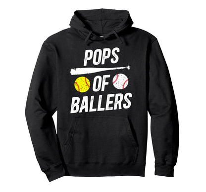 Pops Ballers Softball Baseball Pops Hoodie - Trendy Graphic for Adults - T-Shirt, Sweatshirt, Hoodie