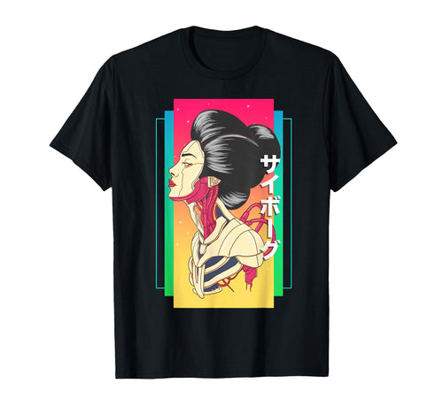 Vaporwave Cyborg Geisha Aesthetic Art T-Shirt - Graphic Print for Adults - T-Shirt, Sweatshirt, Hoodie