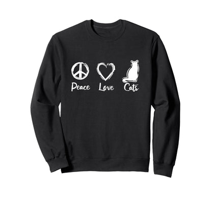 I Love Cats Cat Mom Peace Love Cats Sweatshirt - Unique Graphic Unisex - T-Shirt, Sweatshirt, Hoodie