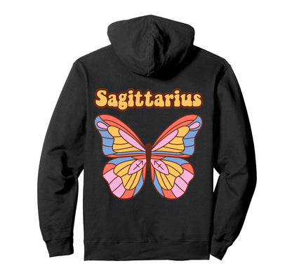 Sagittarius Zodiac Butterfly Boho Hoodie - Fun Novelty Design Men Women - T-Shirt, Sweatshirt, Hoodie