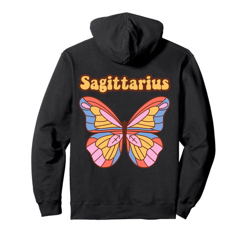 Sagittarius Zodiac Butterfly Boho Hoodie - Fun Novelty Design Men Women - T-Shirt, Sweatshirt, Hoodie