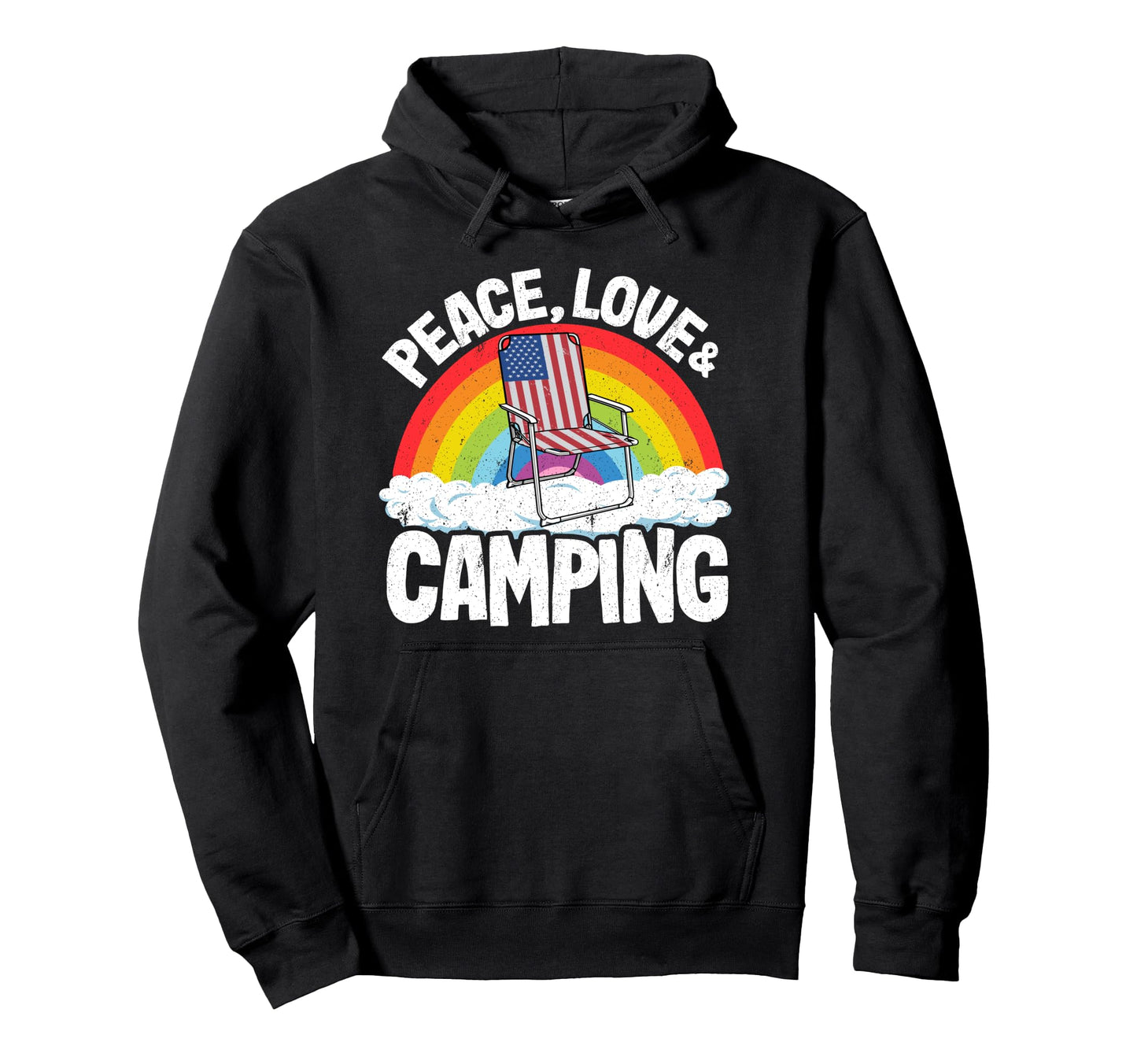 Peace Love Camping Rainbow American Flag Hoodie - Unique Graphic Men Women - T-Shirt, Sweatshirt, Hoodie