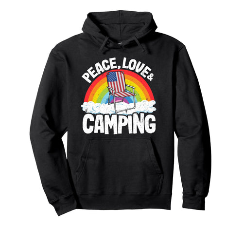 Peace Love Camping Rainbow American Flag Hoodie - Unique Graphic Men Women - T-Shirt, Sweatshirt, Hoodie
