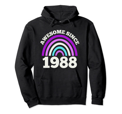 Awesome Since 1988 Purple Rainbow Womens Hoodie - Novelty Apparel Unisex - T-Shirt, Sweatshirt, Hoodie